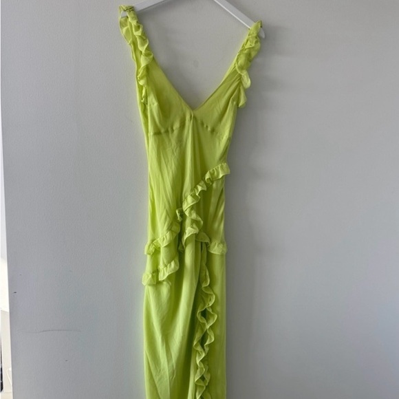 HOUSE OF CB Pixie Lime Green Ruffle Maxi Dress M - Picture 5 of 6